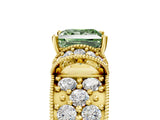 Yellow gold Fancy Green Princess  Halo Pave Diamond Engagement Ring with Milgrain Detailing_34