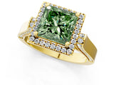 Yellow gold Fancy Green Princess  Halo Pave Split Shank Prong Setting Ring_26