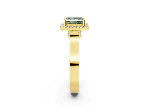 Yellow gold Fancy Green Princess  Halo Pave Split Shank Prong Setting Ring