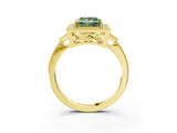 Yellow gold Fancy Green Princess  Halo Round Diamond Milgrain Pave Engagement Ring_6