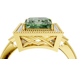 Yellow gold Fancy Green Princess  Halo Round Diamond Milgrain Pave Engagement Ring_7