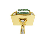 Yellow gold Fancy Green Princess  Halo Round Diamond Milgrain Pave Engagement Ring_8