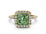 Yellow gold Fancy Green Princess  Halo Round Diamond Pavé Band Four-Prong Ring_3