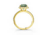 Yellow gold Fancy Green Princess  Halo Round Diamond Pavé Band Four-Prong Ring_6