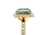 Yellow gold Fancy Green Princess  Halo Round Diamond Pavé Band Four-Prong Ring_8