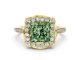Yellow gold Fancy Green Princess  Halo Round Diamond Pave Band with Four-Prong Setting_38