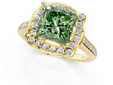 Yellow gold Fancy Green Princess  Halo Round Diamond Pave Band with Four-Prong Setting_39