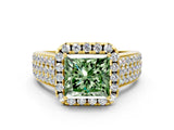 Yellow gold Fancy Green Princess  Halo Round Diamond Pave Band with Prong Setting 1