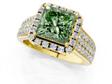 Yellow gold Fancy Green Princess  Halo Round Diamond Pave Band with Prong Setting 2