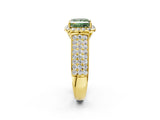 Yellow gold Fancy Green Princess  Halo Round Diamond Pave Band with Prong Setting 3