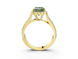 Yellow gold Fancy Green Princess  Halo Round Diamond Pave Band with Prong Setting 4