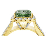 Yellow gold Fancy Green Princess  Halo Round Diamond Pave Band with Prong Setting 5