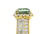Yellow gold Fancy Green Princess  Halo Round Diamond Pave Band with Prong Setting
