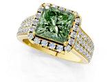 Yellow gold Fancy Green Princess  Halo Round Diamond Pave Band with Prong Setting_13