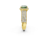 Yellow gold Fancy Green Princess  Halo Round Diamond Pave Band with Prong Setting_14