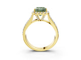 Yellow gold Fancy Green Princess  Halo Round Diamond Pave Band with Prong Setting_15
