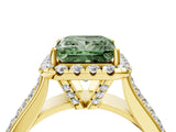 Yellow gold Fancy Green Princess  Halo Round Diamond Pave Band with Prong Setting_16
