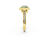 Yellow gold Fancy Green Princess  Halo Solitaire Diamond Ring with Pave Band and Bezel Setting_32