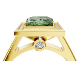Yellow gold Fancy Green Princess  Halo Solitaire Diamond Ring with Pave Band and Bezel Setting_34