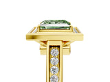 Yellow gold Fancy Green Princess  Halo Solitaire Diamond Ring with Pave Band and Bezel Setting_35