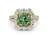 Yellow gold Fancy Green Princess  Halo Split Shank Diamond Engagement Ring with Pave Band and Four-Prong Setting