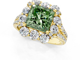 Yellow gold Fancy Green Princess  Halo Split Shank Diamond Engagement Ring with Pave Band and Four-Prong Setting_1