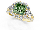 Yellow gold Fancy Green Princess  Halo Split Shank Diamond Engagement Ring with Prong Setting_1