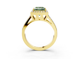 Yellow gold Fancy Green Princess  Halo Split Shank Diamond Ring with Four-Prong Setting_3