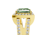 Yellow gold Fancy Green Princess  Halo Split Shank Diamond Ring with Four-Prong Setting_5
