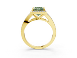 Yellow gold Fancy Green Princess  Halo Split Shank Diamond Ring with Prong Setting_3
