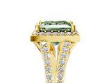 Yellow gold Fancy Green Princess  Halo Split Shank Diamond Ring with Prong Setting_5