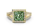 Yellow gold Fancy Green Princess  Halo Split Shank Pave Diamond Ring with Four-Prong Setting_29