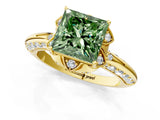 Yellow gold Fancy Green Princess  Halo Split Shank Pave Diamond Ring with Petal Prong Setting_21