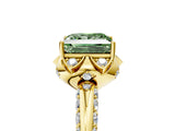 Yellow gold Fancy Green Princess  Halo Split Shank Pave Diamond Ring with Petal Prong Setting_25