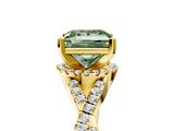 Yellow gold Fancy Green Princess  Halo Twist Band Solitaire Prong Setting Ring_5