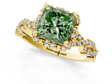 Yellow gold Fancy Green Princess  Halo Twist Band Solitaire Ring with Six-Prong Setting_32