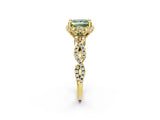 Yellow gold Fancy Green Princess  Halo Twist Band Solitaire Ring with Six-Prong Setting_33