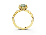 Yellow gold Fancy Green Princess  Halo Twist Band Solitaire Ring with Six-Prong Setting_34