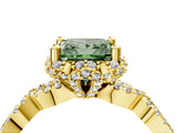 Yellow gold Fancy Green Princess  Halo Twist Band Solitaire Ring with Six-Prong Setting_35