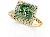 Yellow gold Fancy Green Princess  Halo Twisted Band Four-Prong Diamond Ring_1