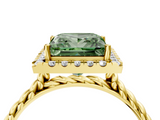 Yellow gold Fancy Green Princess  Halo Twisted Band Four-Prong Diamond Ring_4