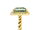 Yellow gold Fancy Green Princess  Halo Twisted Band Four-Prong Diamond Ring_5