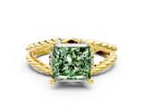 Yellow gold Fancy Green Princess  Halo Twisted Band Four-Prong Ring_32