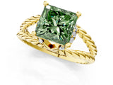 Yellow gold Fancy Green Princess  Halo Twisted Band Four-Prong Ring_33