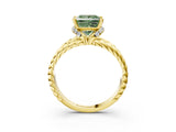 Yellow gold Fancy Green Princess  Halo Twisted Band Four-Prong Ring_35