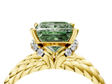 Yellow gold Fancy Green Princess  Halo Twisted Band Four-Prong Ring_36