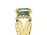Yellow gold Fancy Green Princess  Halo Twisted Band Four-Prong Ring_37