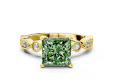 Yellow gold Fancy Green Princess  Milgrain Bezel Diamond Engagement Ring with Solitaire Prong Setting_28