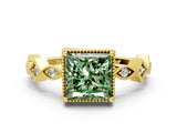 Yellow gold Fancy Green Princess  Milgrain Marquise Diamond Twist Band Ring_63