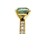 Yellow gold Fancy Green Princess  Milgrain Pave Diamond Engagement Ring with Four-Prong Setting_5